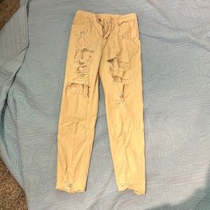 tan ripped jeans from shein
